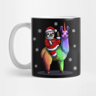 Santa Sloth Riding Llama Unicorn Mug